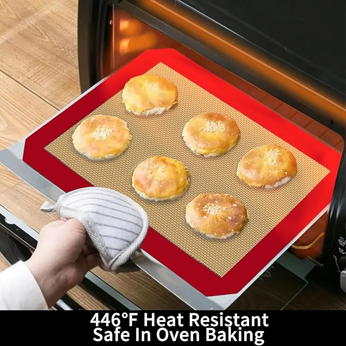 Small Silicone Baking Mats, Set of 4,11-4/5x8-1/4 Inch Quarter Sheet Size, Non Stick, BPA Free, 1/4 Baking Sheet Pan Liner for Cookies, Macaron, Bread, Pastry, Toaster (Red) - Image 4
