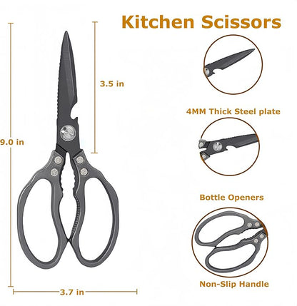 AWinjoy Heavy Duty Sharp Kitchen Scissors - Dishwasher Safe Black Cooking Shears for Meat, Chicken, Fish, Poultry, Herb, Bread (All Black) - Image 2