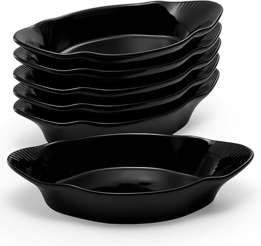 Au Gratin Baking Dishes, Ceramic, Kook, for Casseroles, Lasagna & Cobblers, Individual Serving, Set of 6, Oven, Microwave & Dishwasher Safe Bakeware, oz, Charcoal by Kook