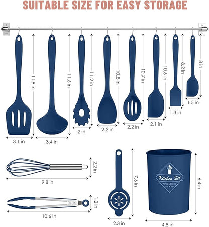 Kitchen Utensils Set-12 Pieces Silicone Cooking Utensils Set (Dishwasher Safe) 392°F Heat Resistant Spatula Set,Kitchen Utensil Set for Nonstick Cookware,Best Kitchen Tools with Holder - Image 2