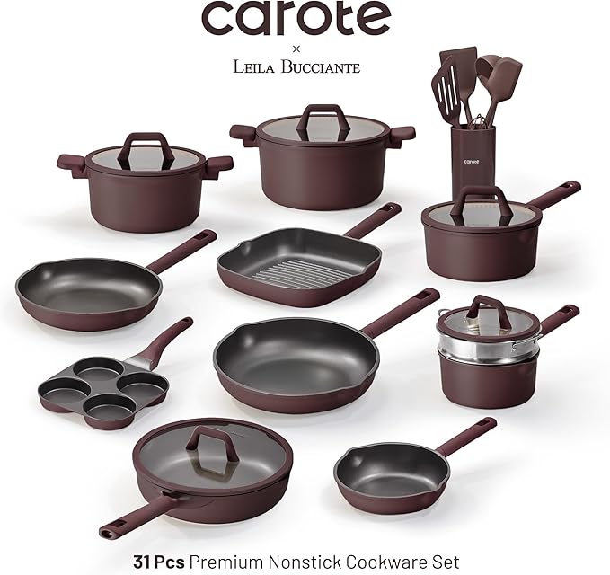 CAROTE 31PCS Pots and Pans Set, Nonstick Cookware Set Kitchen Non Stick Induction Titanium Cookware Non-toxic Granite Cooking set, PFOA Free - Image 2