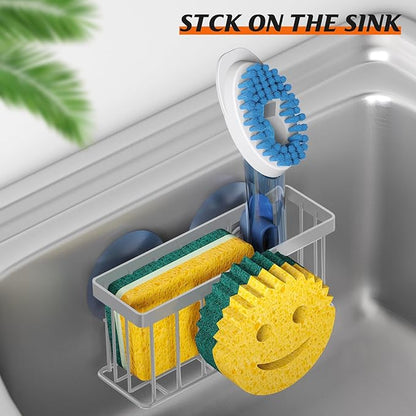 MURLONG Sponge Holder Smiley Face,Sink Caddy,Kitchen Organizer with 2 Suction Cups/1 Adhesive Strips,Designed for Sponge,Soap,Dish Brush,Scrubber - Gray - Image 5