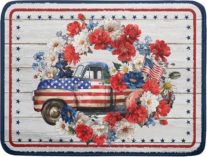 Patriotic Truck Dish Drying Pad 4th of July Drying Mat for Kitchen Counter Coffee Bar Sinks 18 X 24 Inch by Giwawa