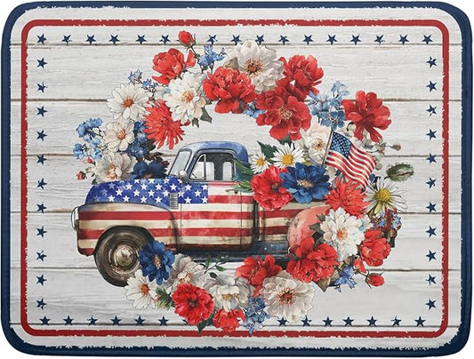 Patriotic Truck Dish Drying Pad 4th of July Drying Mat for Kitchen Counter Coffee Bar Sinks 18 X 24 Inch by Giwawa