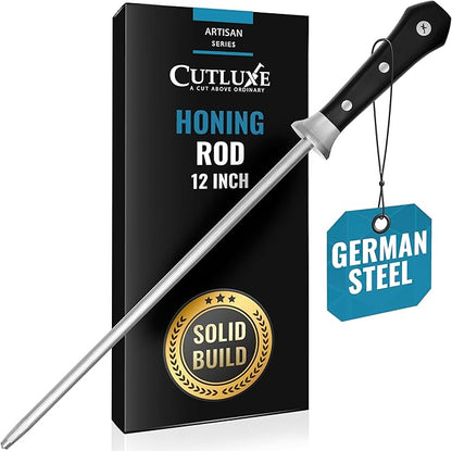 Cutluxe Honing Rod, Sharpening Steel for Kitchen Knives – 12" Honing Steel – Ergonomic Handle Design – Artisan Series by Cutluxe