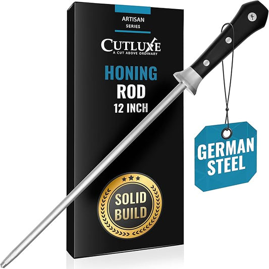 Cutluxe Honing Rod, Sharpening Steel for Kitchen Knives – 12" Honing Steel – Ergonomic Handle Design – Artisan Series by Cutluxe
