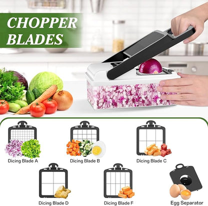 HomeHacks Vegetable Chopper Vegetable Cutter, 15 in 1 Kitchen Gadget, Dicer, Slicer, Onion Cutter, Salad, Cheese Grater & Egg Separator - Multi-Functional Veggie Chopper Lid with Handle (White) - Image 2
