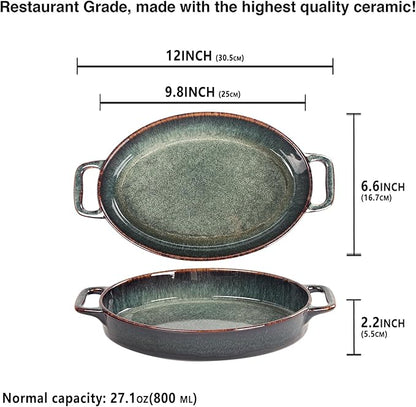 9" x 6" Porcelain Oval Casserole Dishes, 2 pieces Baking Dish for Oven, 27 OZ Ceramic Lasagna Pans, Oven Safe Bakeware for Kitchen Cooking, Cake, Banquet and Dinner