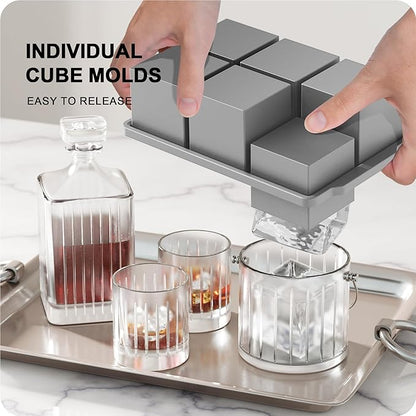 VLM 3 Packs Large Ice Cube Molds with Stackable Lid,Silicone Ice Cube Tray for Freezer,Big Square Ice Tray for Whiskey,Cocktails,Bourbon and Soups (Set 5) - Image 4