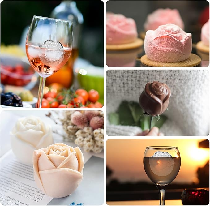 Ice Cube Tray, Mikiwon 2 inch Rose Ice Cube Trays With Covers, 6 Cavity Silicone Rose Ice Ball Maker, Easy Release Large Ice Cube Form for Chilled Cocktails, Whiskey, Bourbon & Homemade Juice Black - Image 5