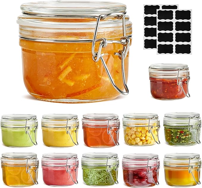 ComSaf 4oz Glass Spice Jars with Airtight Lids (Value Pack of 12), Bulk Mini Mason Jars for DIY Wedding Favors, Spices, Herbs & Crafts, 120ml Small Glass Canisters for Complete Pantry Organization by ComSaf