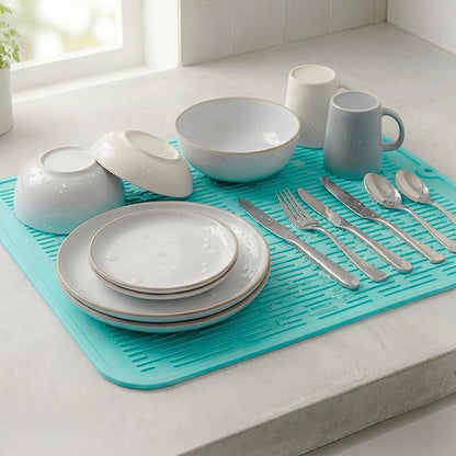 MicoYang Silicone Dish Drying Mat for Multiple Usage,Easy clean,Eco-friendly,Heat-resistant Silicone Mat for Kitchen Counter or Sink,Refrigerator or Drawer Liner Mint XL 18 inches x 16 inches - Image 6