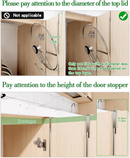 Over Cabinet Door Pot Lid Organizer, 2-Tier Stainless Steel Pan Cover Rack, Kitchen Storage Holder - Image 5