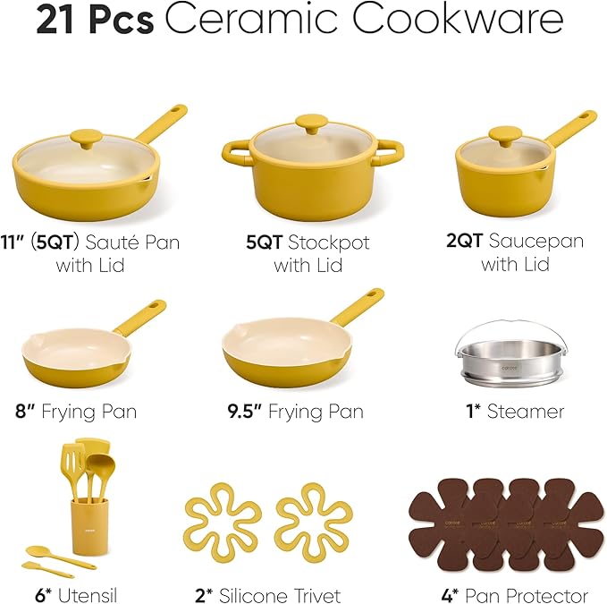 CAROTE 21pcs Cookware Set Nonstick Pots and Pans Set, Ceramic Cookware Set Induction Cookware, Non toxic Healthy Non Stick Kitchen Cooking Set, PFAS PTFE Free - Image 2