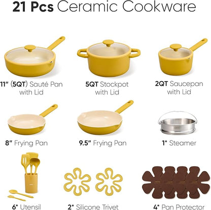 CAROTE 21pcs Cookware Set Nonstick Pots and Pans Set, Ceramic Cookware Set Induction Cookware, Non toxic Healthy Non Stick Kitchen Cooking Set, PFAS PTFE Free - Image 2