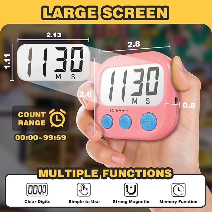 Classroom Timers for Teachers Kids Large Magnetic Digital Timer Teacher Supplies 6 Pack-Pink Purple - Image 4