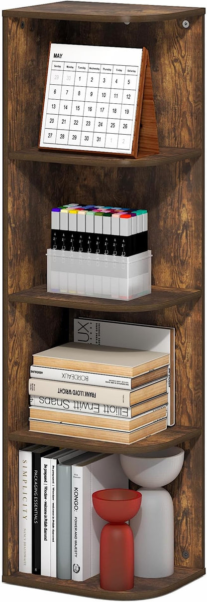 Furinno PASIR Book Shelf, 4-Tier Corner Bookshelf with Open Shelf, Standing Bookcase, 9.3 x 12 x 41.4, for Organization and Storage, for Living Room, Bedroom, Home Office, Amber Pine by Furinno-FitsYourSpaceFitsYourBudget