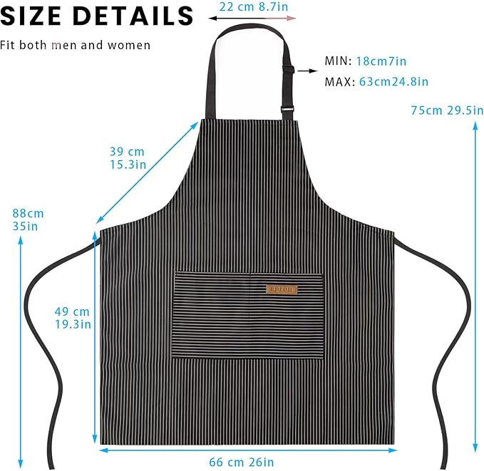 BeLuyi Adjustable Bib Apron with 2 Pockets Chef Cooking Kitchen Restaurant Aprons for Women Men - Image 3