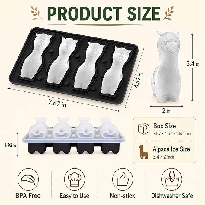 Alpaca Ice Cube Tray Mold - 3D Alpaca Shape Ice Cube Trays, Cute Ice Cube Molds for Whiskey Bourbon, 4-Hole Large Fun Shapes Ice Cube Trays, Funny Alpaca Gifts for Alpaca Lovers Women Men