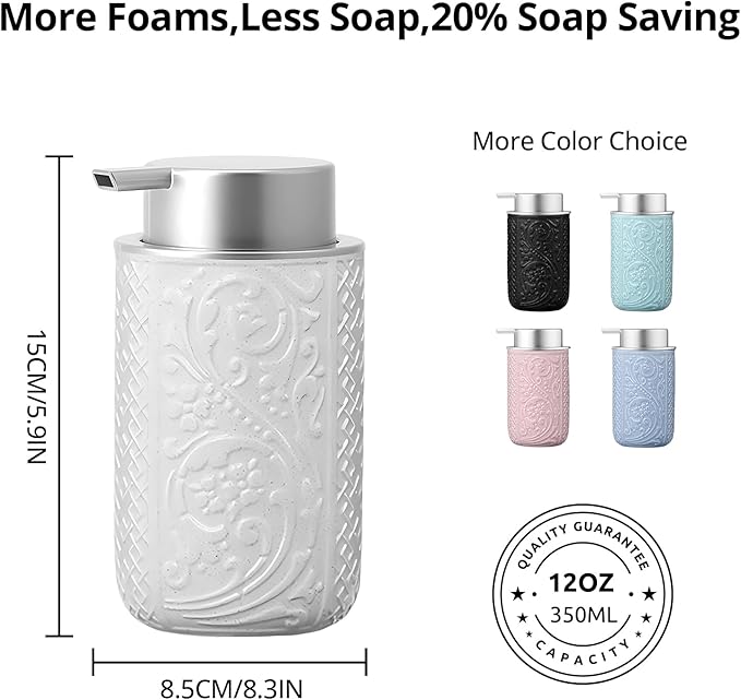 12OZ/350ML Ceramic Foaming Soap Dispenser Empty Hand Soap Dispenser Refillable Lotion Containers with Pump - Image 2