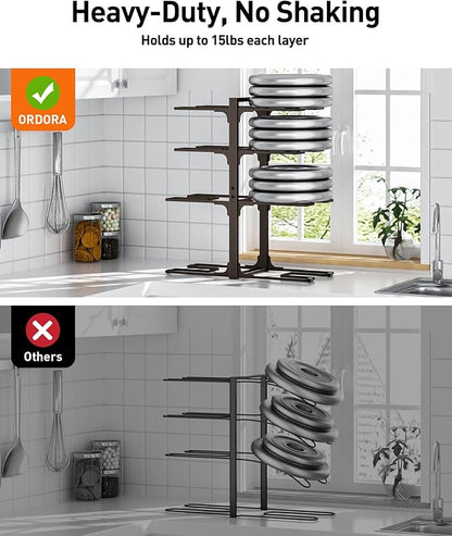 ORDORA Pots and Pans Organizer under Cabinet, 20.8" Height Heavy Duty 120LBS Pots Pans Organizer Rack for Cabinet 8-Tier Adjustable for Big Stockpots, Dutch Oven, Cast-iron Pan, Heavy Cookware, Bronze - Image 6