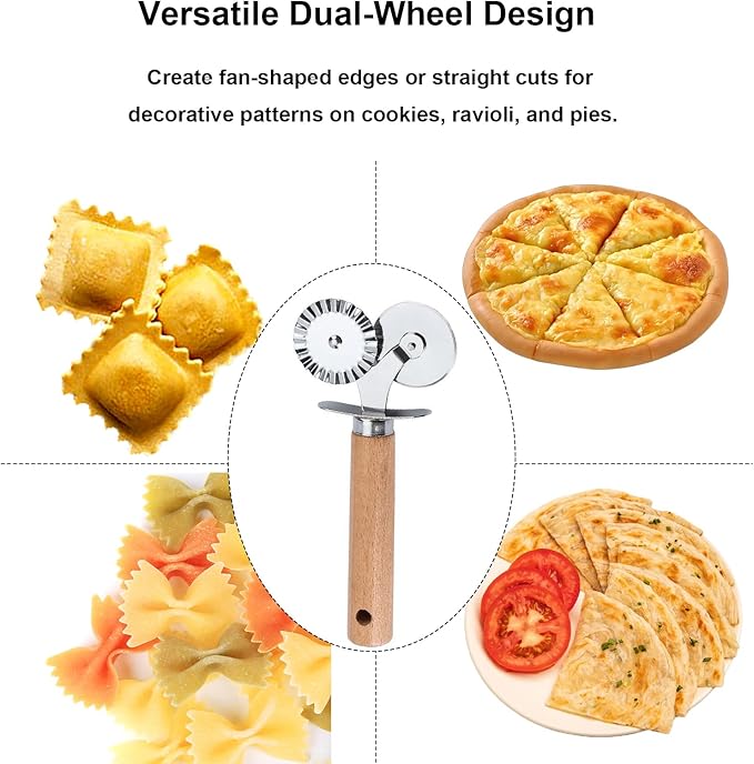 Pastry Double Cutter Wheel,2 Pack Pasta Cutter Wheel,Dual-Head Baking Tool for Home and Kitchen Use,Ravioli Cutter
