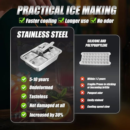 Ice Cube Trays, 2 Pack Large 6-cube Stainless Steel Ice Cube Trays with Easy Release Levers – Portable Reusable Metal Ice Maker for Family Bar - Send Goods From Local Warehouse - Image 3