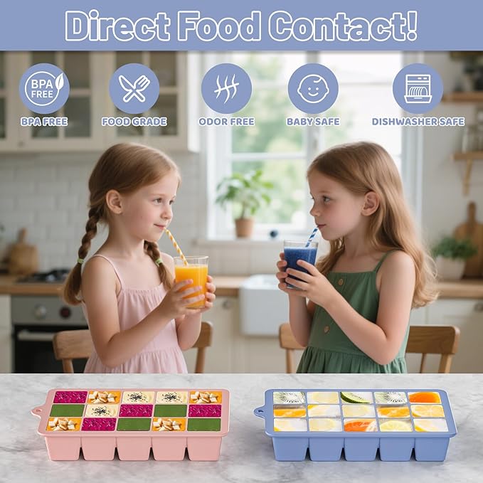 Silicone Ice Cube Tray 3 Pack - EASY RELEASE ice cube tray with lid, BPA Free Ice Cubes Trays for Freezer,ice cube mold for Cocktail,Whiskey (Mint+Pink+Blue) - Image 3