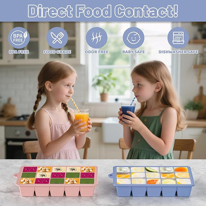 Silicone Ice Cube Tray 3 Pack - EASY RELEASE ice cube tray with lid, BPA Free Ice Cubes Trays for Freezer,ice cube mold for Cocktail,Whiskey (Mint+Pink+Blue) - Image 3