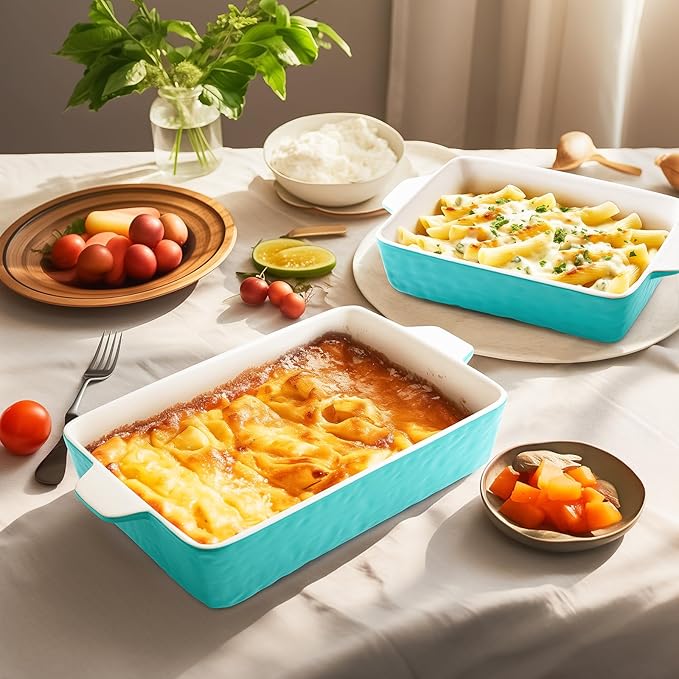 Casserole Dishes for Oven, Ceramic Baking Dishes, Lasagna Pan with Handles, Porcelain Baking Pan Deep, Bakeware for Baking, Cooking, Wedding Gift, Set of 3 (11.6" x 7.8", Aquamarine) - Image 7
