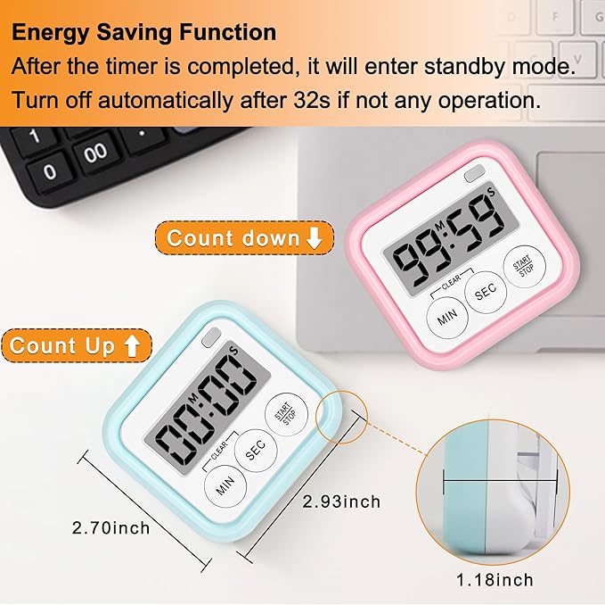 Timer, Kitchen Timers for Cooking Classroom Timer for Kids Teachers Magnetic Digital Timers 4 Pack, Blue - Image 5