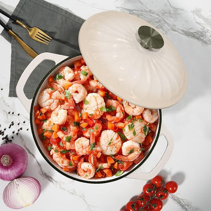 6 QT Enameled Cast Iron Dutch Oven with Lid, Non-Seasoning Enamel Coated Pot, 500°F Oven Safe, Dual Handles, Compatible with All Cooktops for Bread Baking, Braising & Stewing, White (White,6 QT)