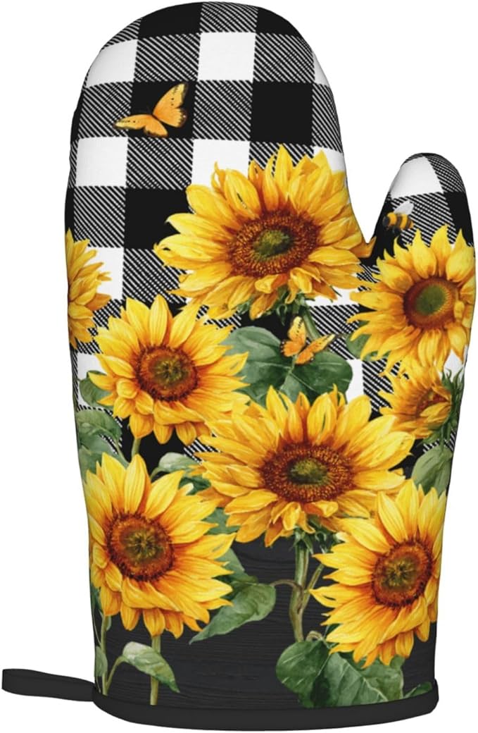 Sunflower Oven Mitts and Pot Holders Sets of 2 Buffalo Plaid Kitchen Mitts Farmhouse Hot Pads for Cooking Baking Grilling - Image 8