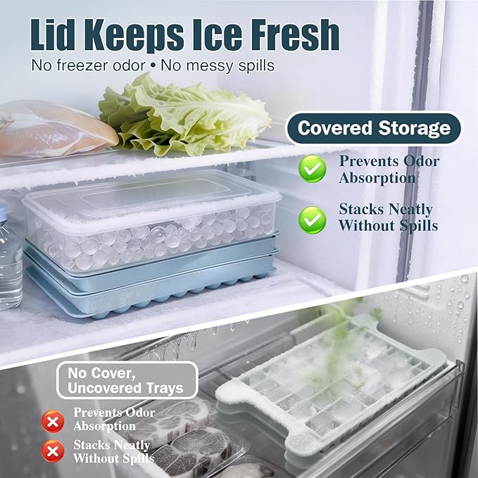 WIBIMEN Mini Ice Cube Trays, 0.55” Tiny Pebble Ice for Iced Coffee & Cocktails, Fast Chill, Easy Twist Release, Stackable with Lid & Storage Bin (2 Pack, Blue) - Image 7