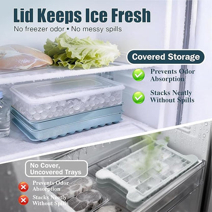 WIBIMEN Mini Ice Cube Trays, 0.55” Tiny Pebble Ice for Iced Coffee & Cocktails, Fast Chill, Easy Twist Release, Stackable with Lid & Storage Bin (2 Pack, Blue) - Image 7
