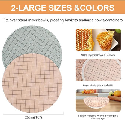 Reusable Bowl Covers for Bread Proofing（2 Large）- Cotton Beeswax Bowl Covers Reusable with Elastic Rim, Sourdough Bowl Cover for Food Storage and Food Preservation (10INCH)(tartan)
