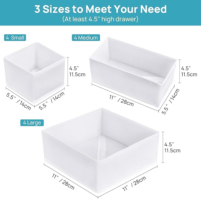 Vtopmart 12 Pack Baby Clothes Organizer, Dresser Drawer Organizer for Baby Clothing, Foldable Fabric Closet Drawer Storage Bins, Nursery Dresser Dividers for Bra, Socks, Ties, Scarf - Image 6