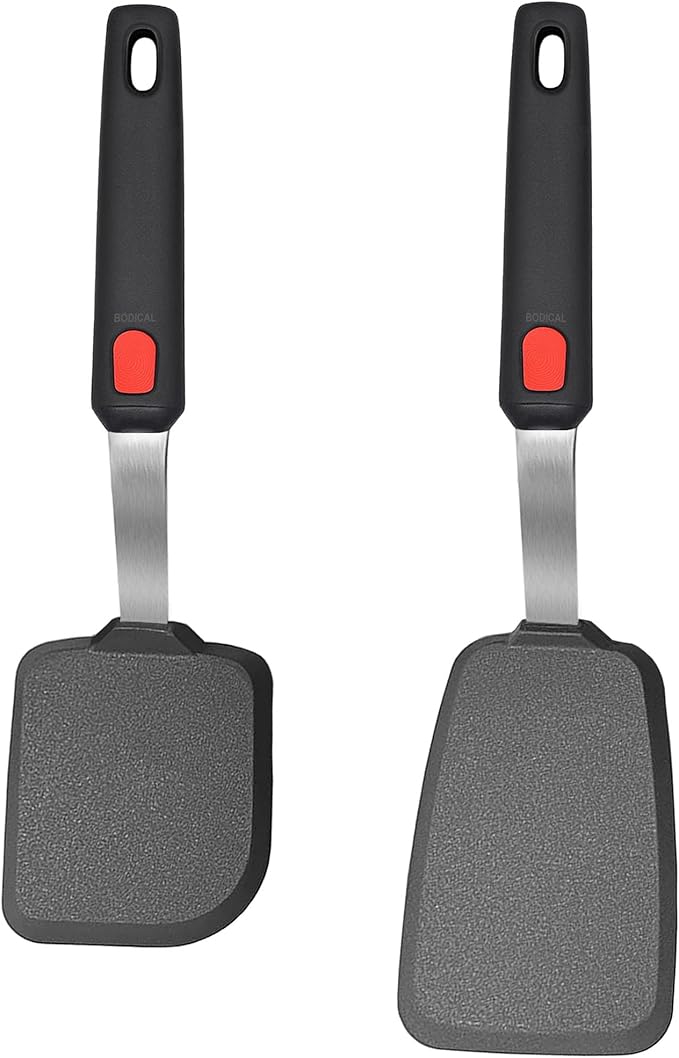 2 Pack Silicone Spatula Turner, 600°F Heat Resistant Kitchen Spatula Set for Nonstick Cookware, Cooking Utensil Set for Egg Pancake Flipper/Heat Resistant Silicone Grip by BodiCal