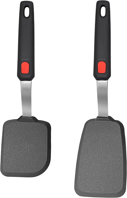 2 Pack Silicone Spatula Turner, 600°F Heat Resistant Kitchen Spatula Set for Nonstick Cookware, Cooking Utensil Set for Egg Pancake Flipper/Heat Resistant Silicone Grip by BodiCal