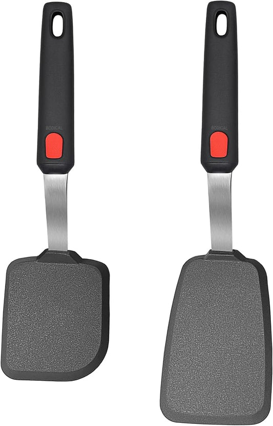 2 Pack Silicone Spatula Turner, 600°F Heat Resistant Kitchen Spatula Set for Nonstick Cookware, Cooking Utensil Set for Egg Pancake Flipper/Heat Resistant Silicone Grip by BodiCal