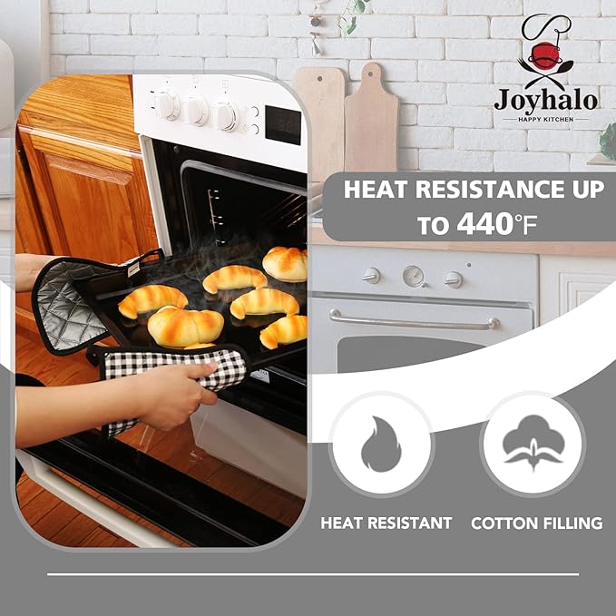 Joyhalo 4 Pack Pot Holders for Kitchen,Cotton Oven Holder with Great Heat Resistance,Non Slip Hot Pads for Kitchen Clearance,Black Buffalo Plaid - Image 3