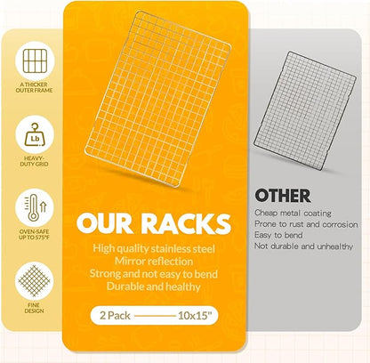 2 PCS Cooling Racks for Cooking and Baking, 15x10 Inches Stainless Steel Cooling Rack, Sheet Pan with Wire Rack for Baking Sheet, Bacon Rack Oven Safe Fits Jelly Roll Sheet Pan - Image 4
