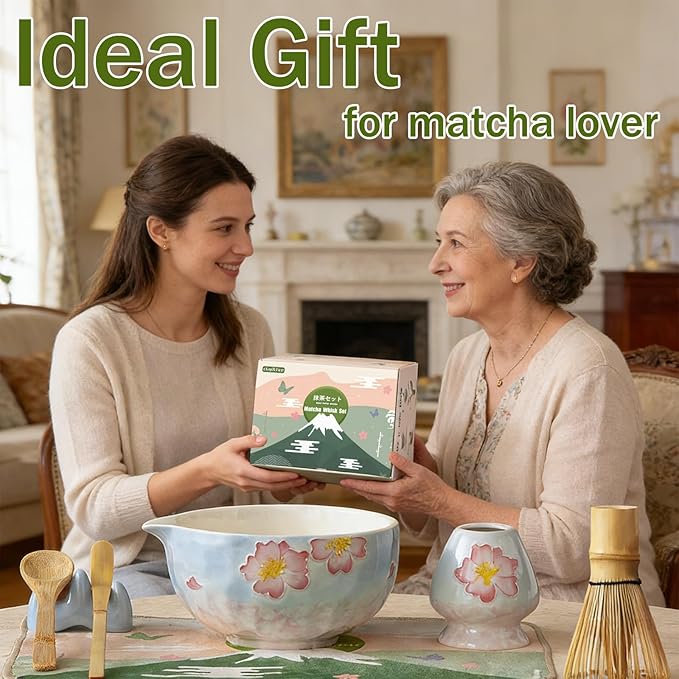 Clay&Fire Matcha Whisk Set，9 Pcs Ceramic Matcha Set, 15 OZ Matcha Bowl with Spout and Whisk，Matcha Kit for Friend, Ideal Gift for Matcha Lover（Cherry Bloom） - Image 6