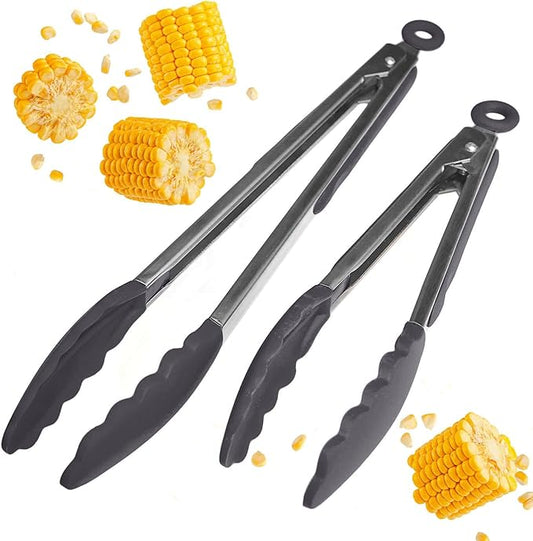 StarPack Premium Silicone Kitchen Tongs Set of 2 (9-Inch & 12-Inch) - Stainless Steel with Non-Stick Silicone Tips, High Heat Resistant to 480°F, For Cooking, Serving, Grill, BBQ & Salad (Stormy Grey) by StarpackHome