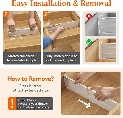 Lifewit 4" Tall 5 Pack Drawer Dividers, 27-42cm/10.5-16.5" Expandable Drawer Divider for Clothes, Adjustable Dresser Drawer Organizers, Drawers Separators for Dresser/Bathroom/Closet/Kitchen White