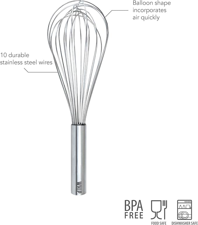 Tovolo Balloon Whisk Stainless Steel 11 in Whip Whisk for Cooking Blending Mixing Stirring Whipping Beating, Dishwasher Safe Metal Handheld Large Heavy Duty Multi Function Whip Whisking Mixing Tool - Image 2