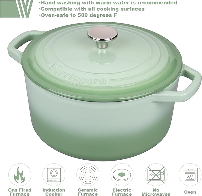 VORRINGARD Enameled Cast Iron Dutch Oven Pot with Lid, for Bread Baking, Round Bread Oven- include Sourdough Bread Baking Supplies Set, 4.5QT, Green - Image 3
