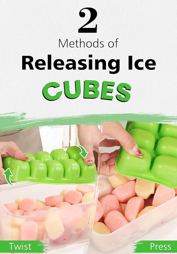 DOQAUS Ice Cube Tray with Lid and Bin - 4 Pack Ice Bucket Kits, Stackable Silicone Ice Trays for Freezer, Easy Pop Out, BPA Free for Cocktail, Coffee, Soup, Food, RV, Kitchen - Image 2