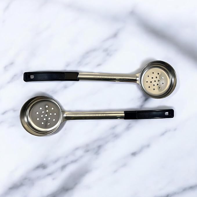 6 Ounce Slotted Stainless Steel Portion Control Ladle Spoon for Measuring and Serving; Commercial Grade Serving Scoops [Pack of 2] - Image 9