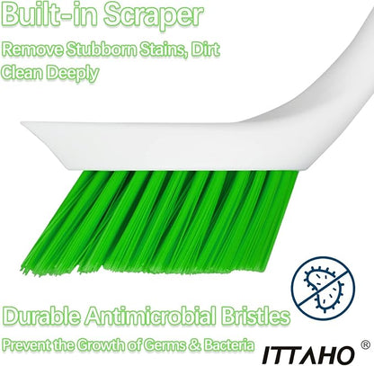 Dish Scrubber Set, Kitchen Brush for Cleaning with Scraper Edge, Green Multi-Purpose Scrub Brush with Handle for Dishes,Sink,Pots,Pans,Shower,Tile,Tubs - 3 Pack - Image 2